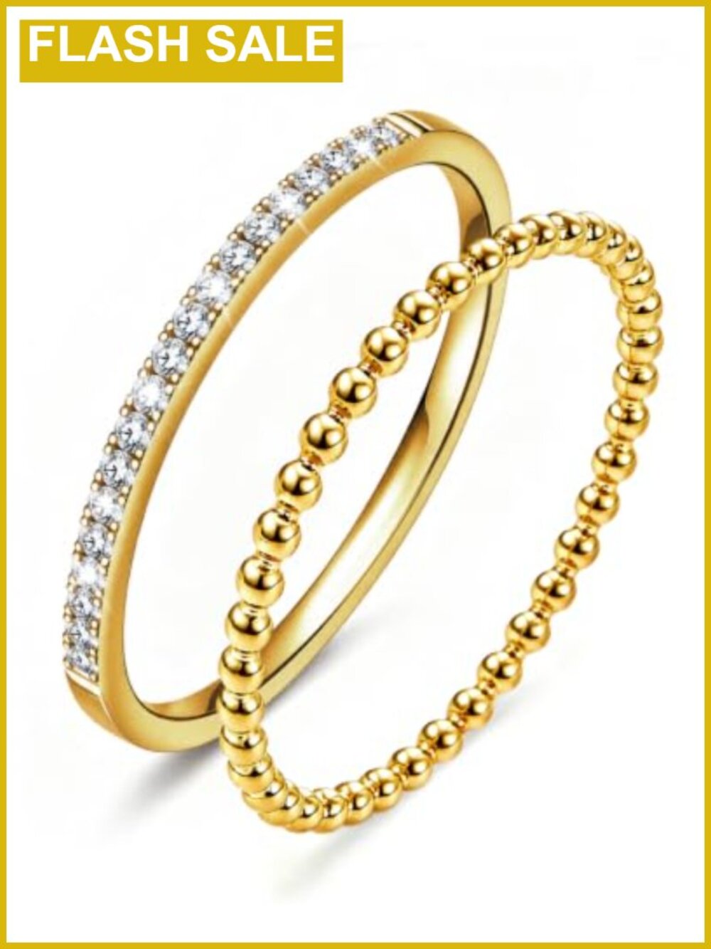14K Gold Plated Stacking Ring 2 Pack CZ Oura Ring Gen 3 4 5